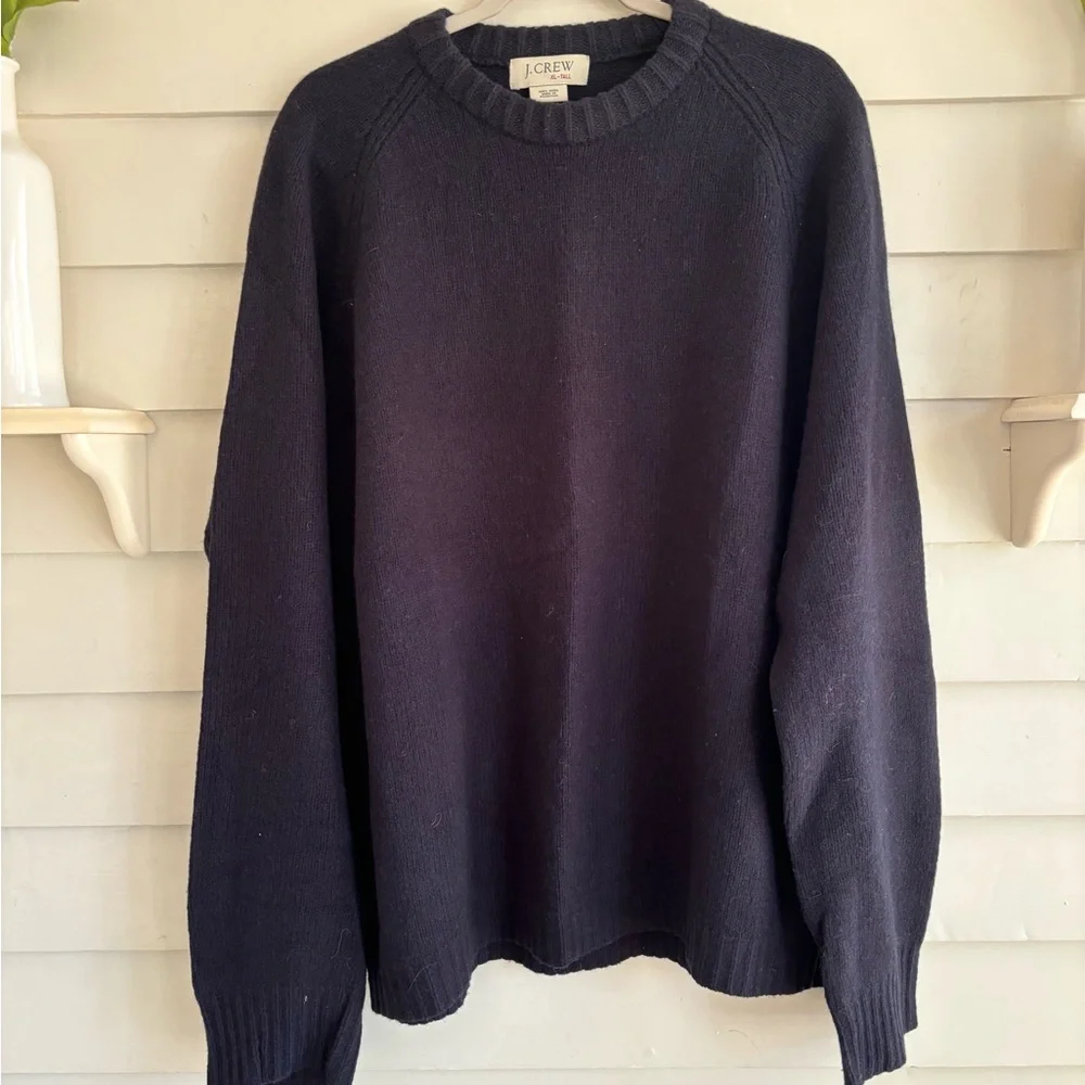 J. Crew Vintage 100% Wool Dark Navy Blue Crewneck Sweater Size XL Tall
